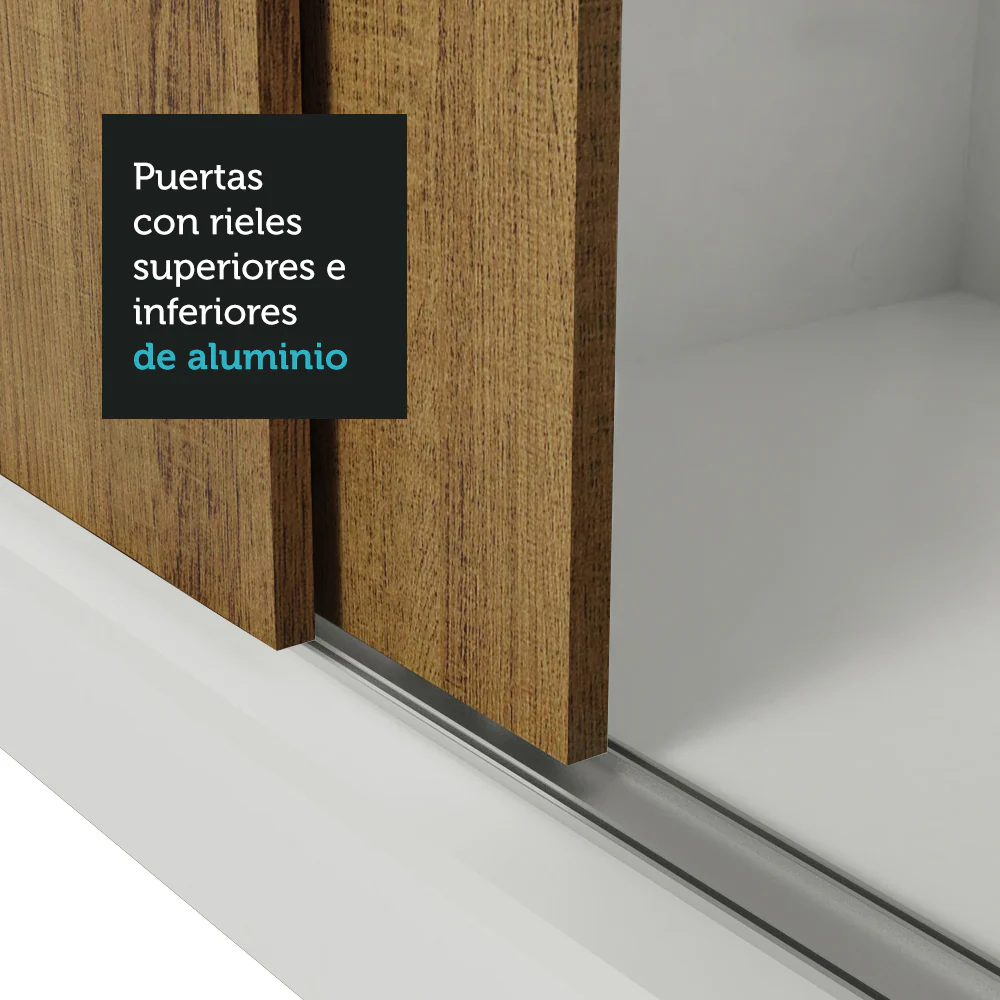Placard Matrimonial Lyon Plus 3 Puertas Corredizas con Espejos 4 Cajones con Patas Blanco/Marrón - Image 7
