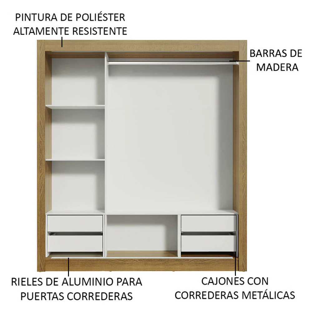 Placard Matrimonial Lyon Plus 3 Puertas Corredizas de Espejo 4 Cajones Marrón - Image 6