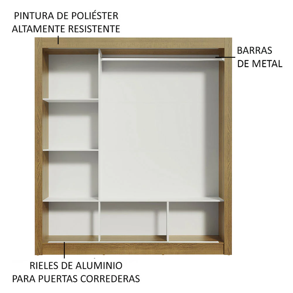 Placard Matrimonial Monaco 3 Puertas Corredizas 1 con Espejo - Marrón - Image 6