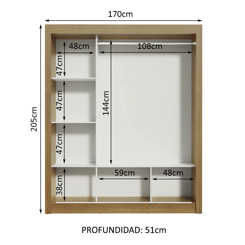 Placard Matrimonial Monaco 3 Puertas Corredizas 1 con Espejo - Marrón/Blanco - Image 4
