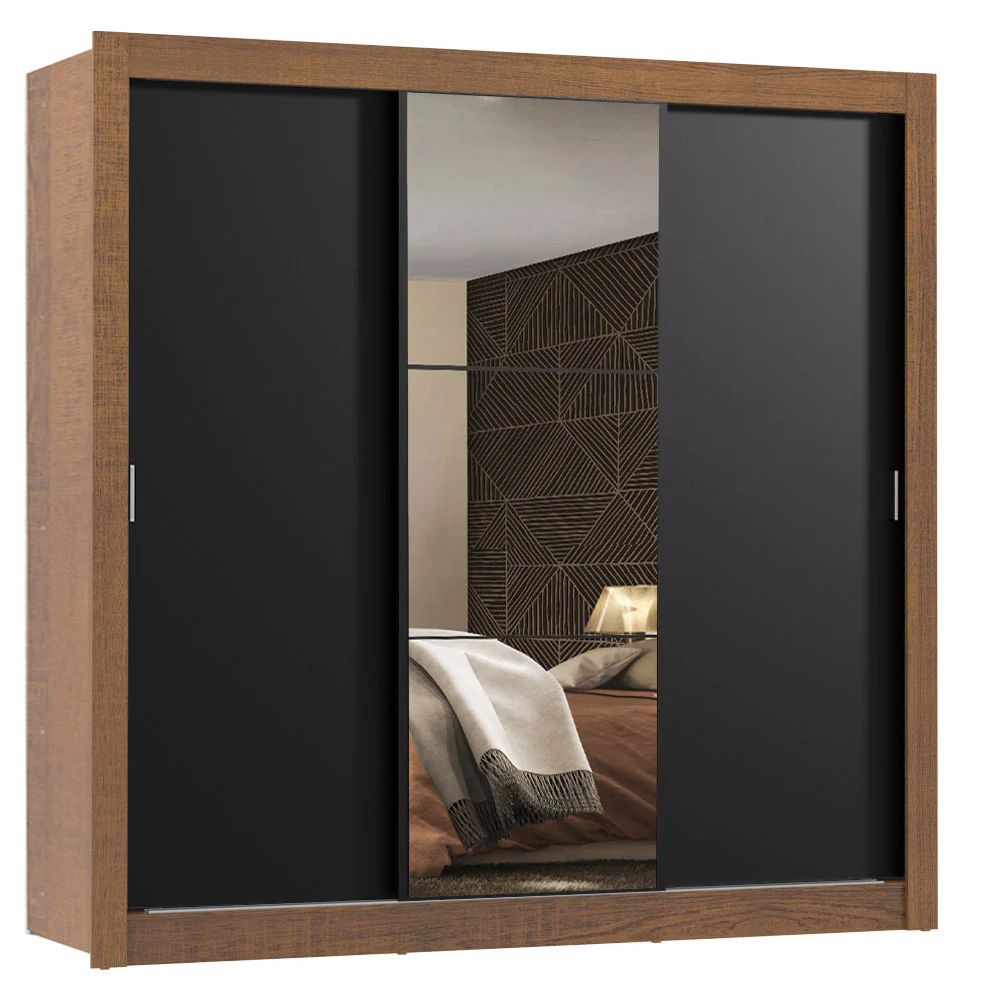 Placard Matrimonial Monaco 3 Puertas Corredizas 1 con Espejo Marrón/Negro - Image 3