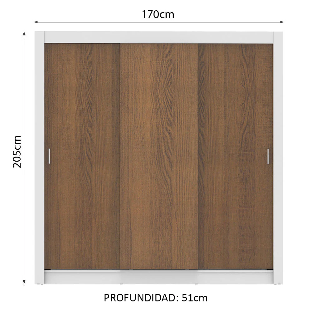Placard Matrimonial Monaco 3 Puertas Corredizas - Blanco/Marrón - Image 2