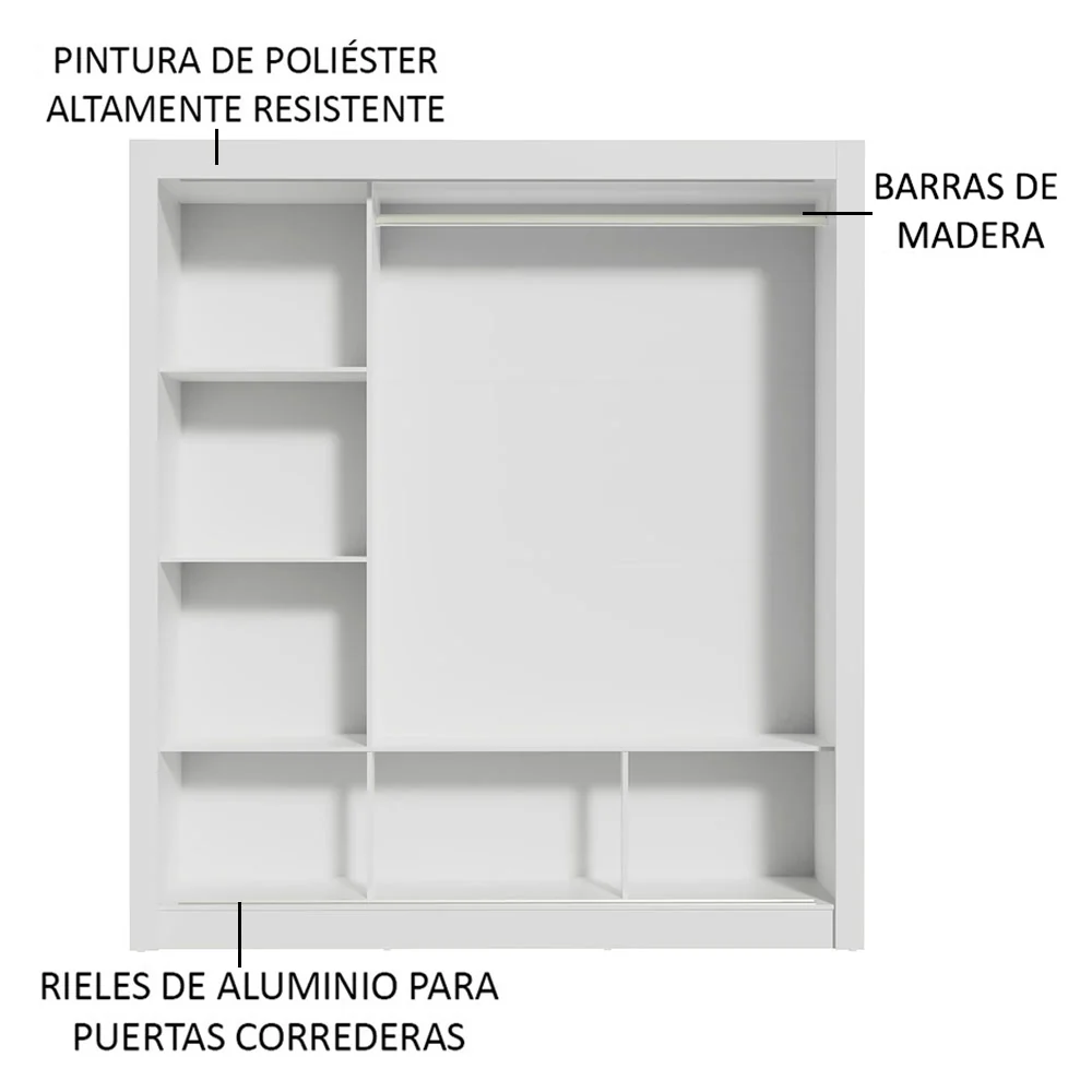 Placard Matrimonial Monaco 3 Puertas Corredizas - Blanco/Marrón - Image 6