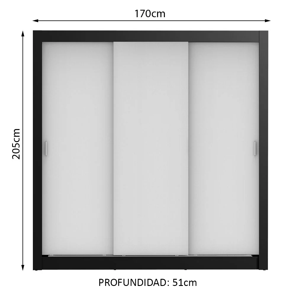 Placard Matrimonial Monaco 3 Puertas Corredizas Negro/Blanco - Image 2