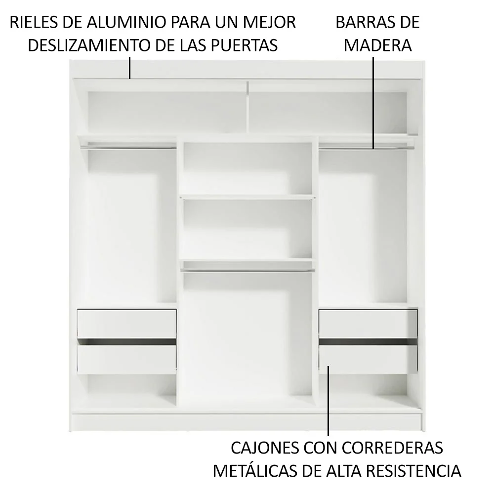 Placard Matrimonial Reno 3 Puertas Corredera con Espejo - Blanco - Image 5