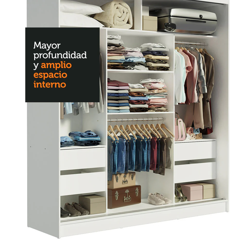 Placard Matrimonial Reno 3 Puertas Corredera con Espejo - Blanco - Image 6