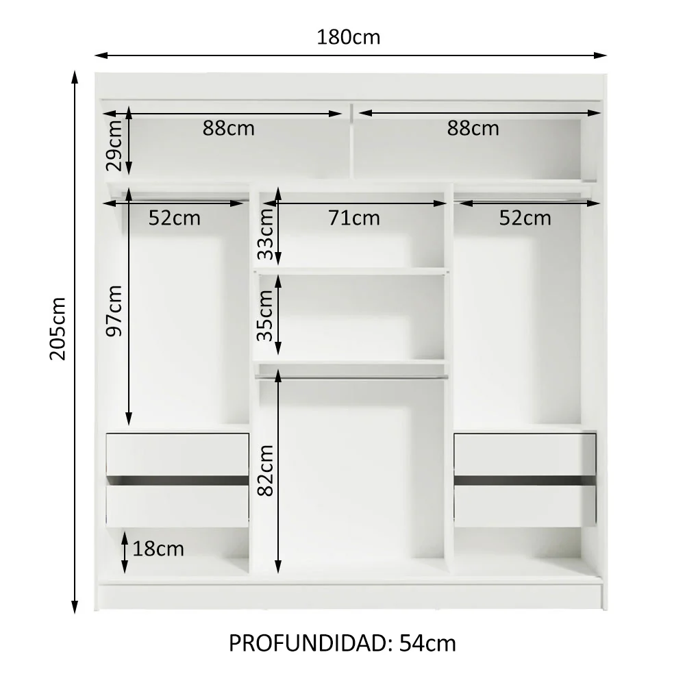 Placard Matrimonial Reno 3 Puertas Corredera con Espejo - Blanco - Image 9