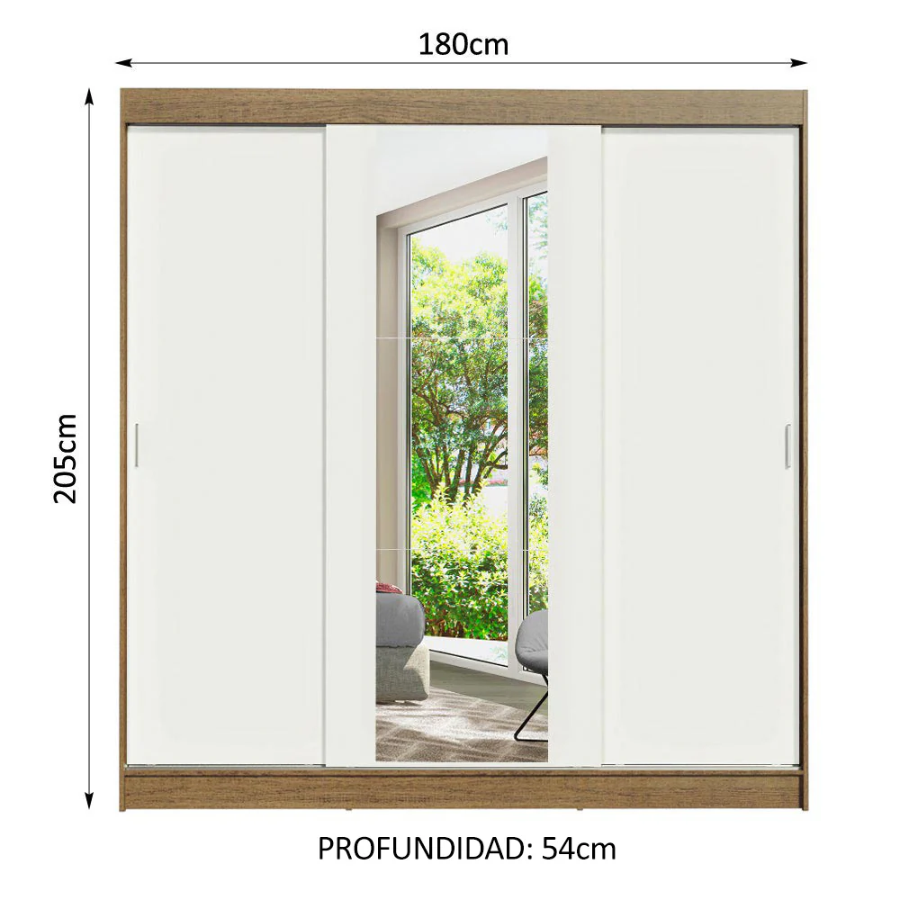 Placard Matrimonial Reno 3 Puertas Corredizas 1 con Espejo - Marrón/Blanco - Image 3