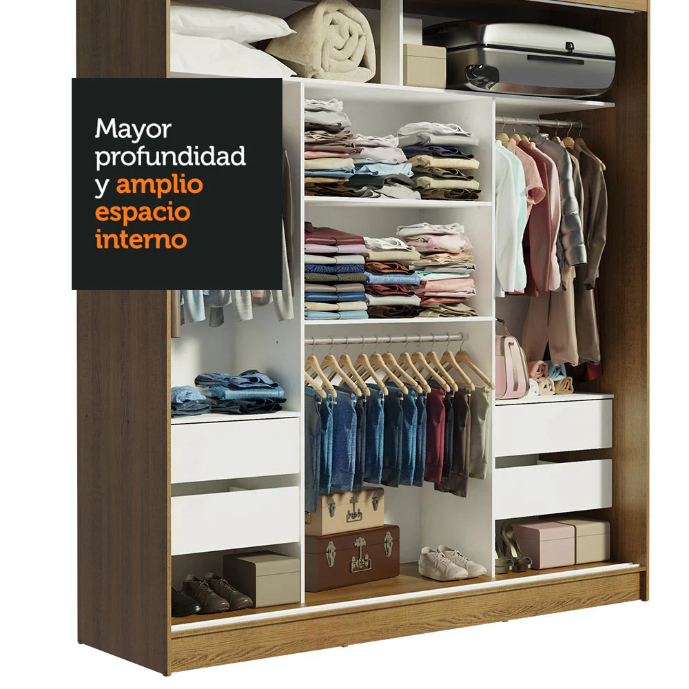 Placard Matrimonial Reno 3 Puertas Corredizas 1 con Espejo - Marrón/Blanco - Image 6