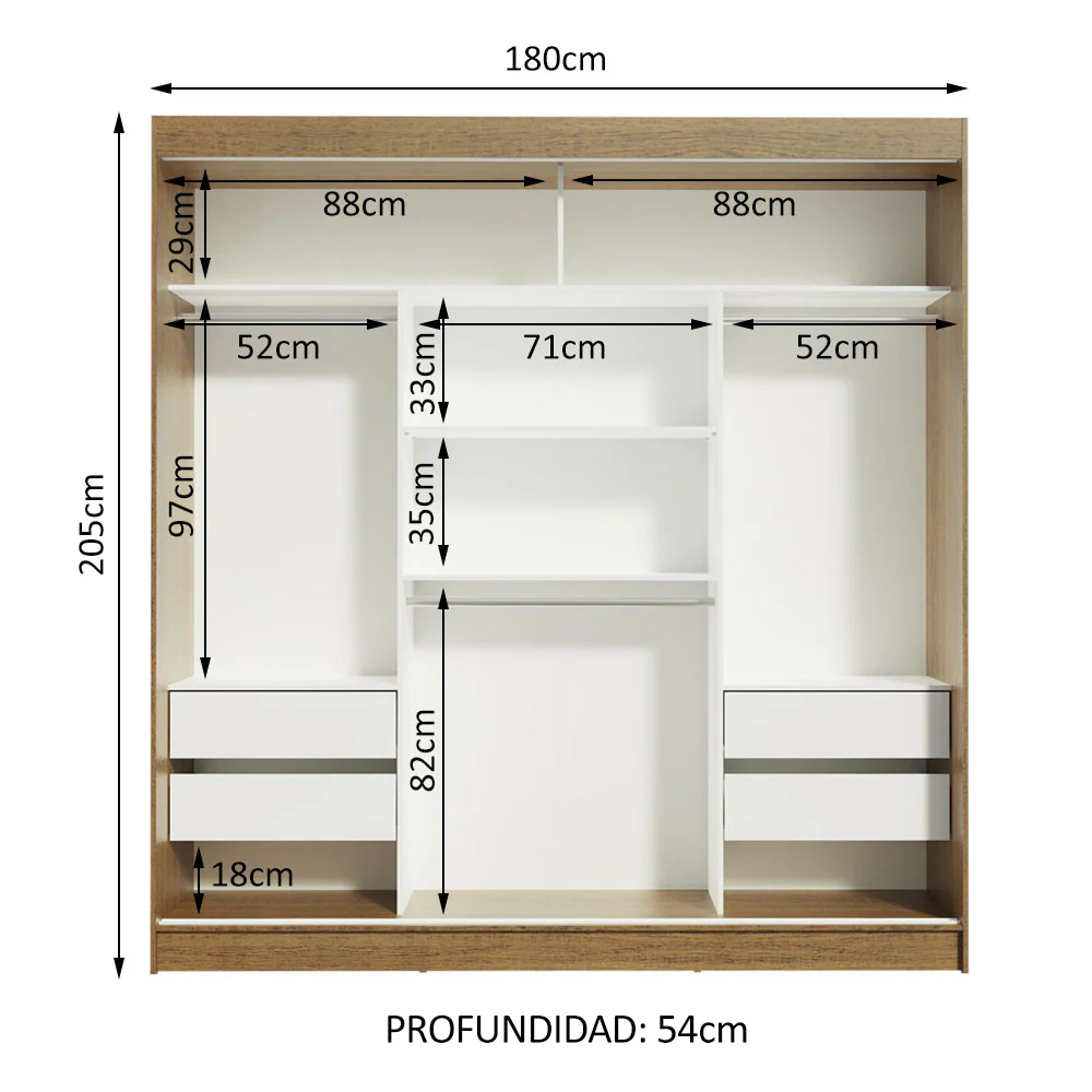 Placard Matrimonial Reno 3 Puertas Corredizas 2 con Espejo - Marrón/Blanco - Image 9