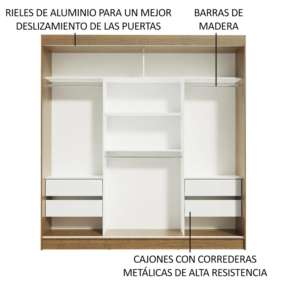 Placard Matrimonial Reno 3 Puertas Corredizas de Espejo Marrón/Negro - Image 5