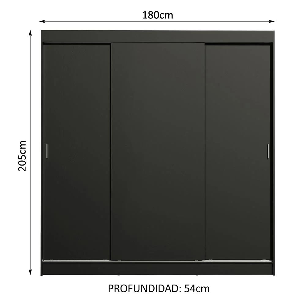 Placard Matrimonial Reno 3 Puertas Corredizas Negro - Image 2