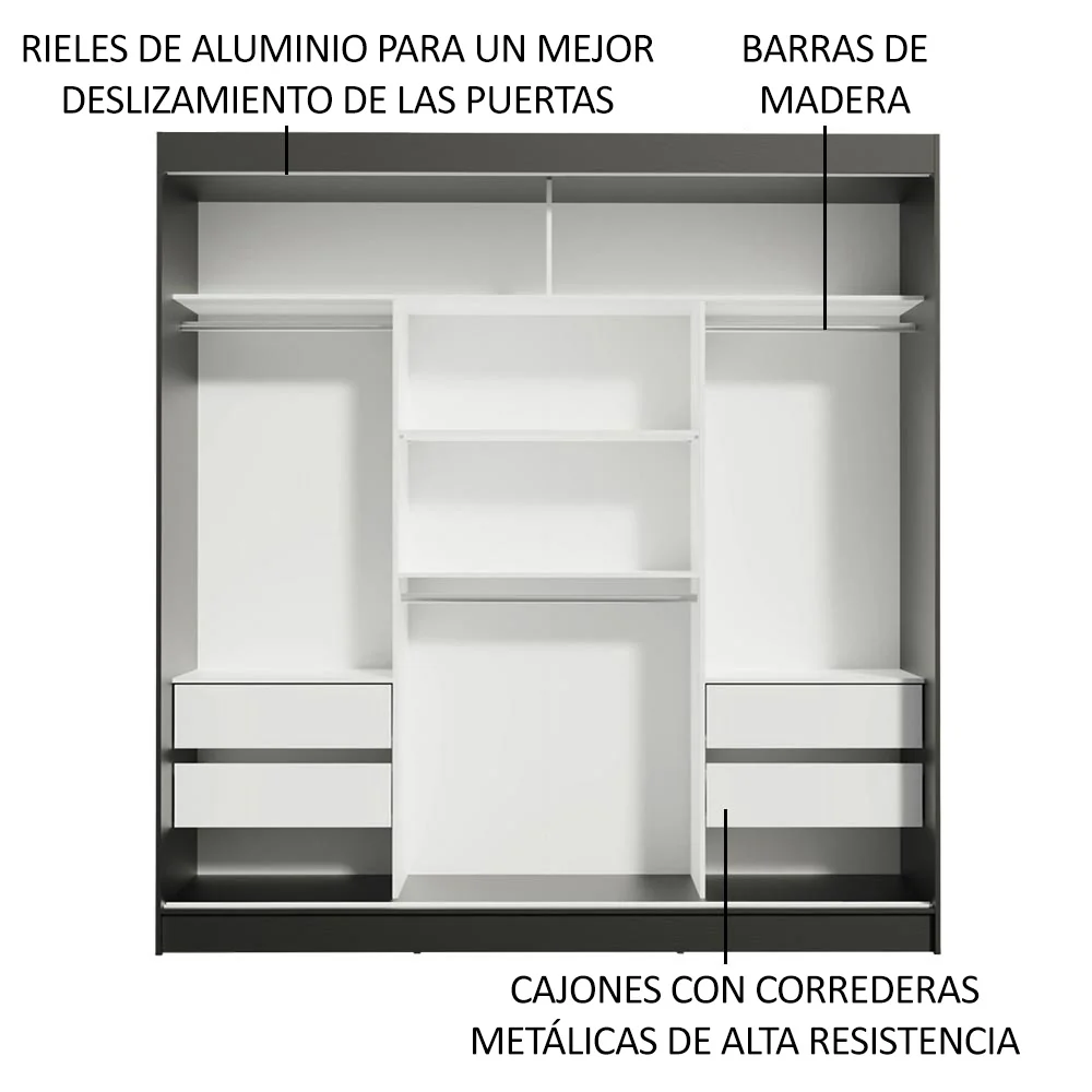 Placard Matrimonial Reno 3 Puertas Corredizas Negro - Image 5