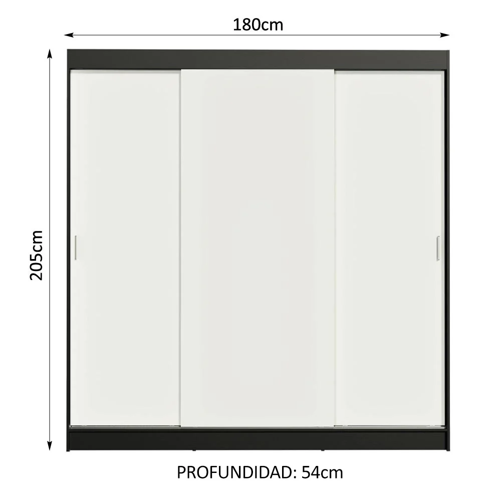 Placard Matrimonial Reno 3 Puertas Corredizas Negro/Blanco - Image 2