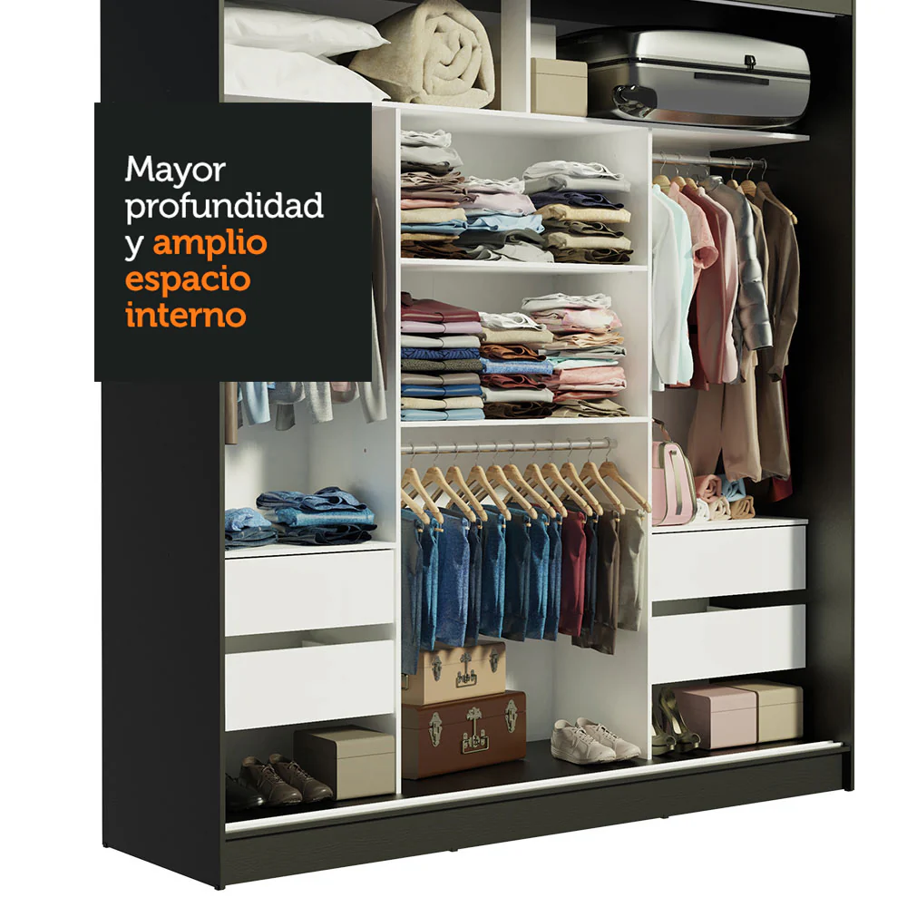 Placard Matrimonial Reno 3 Puertas Corredizas Negro/Blanco - Image 6