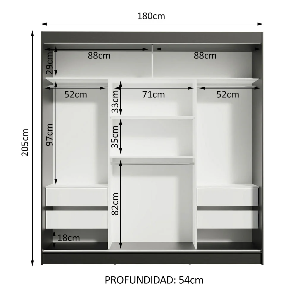 Placard Matrimonial Reno 3 Puertas Corredizas Negro/Marrón - Image 8