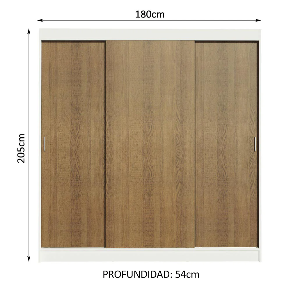 Placard Matrimonial Reno 3 Puertas Corredizas Y 4 Cajones - Blanco/Marrón - Image 2
