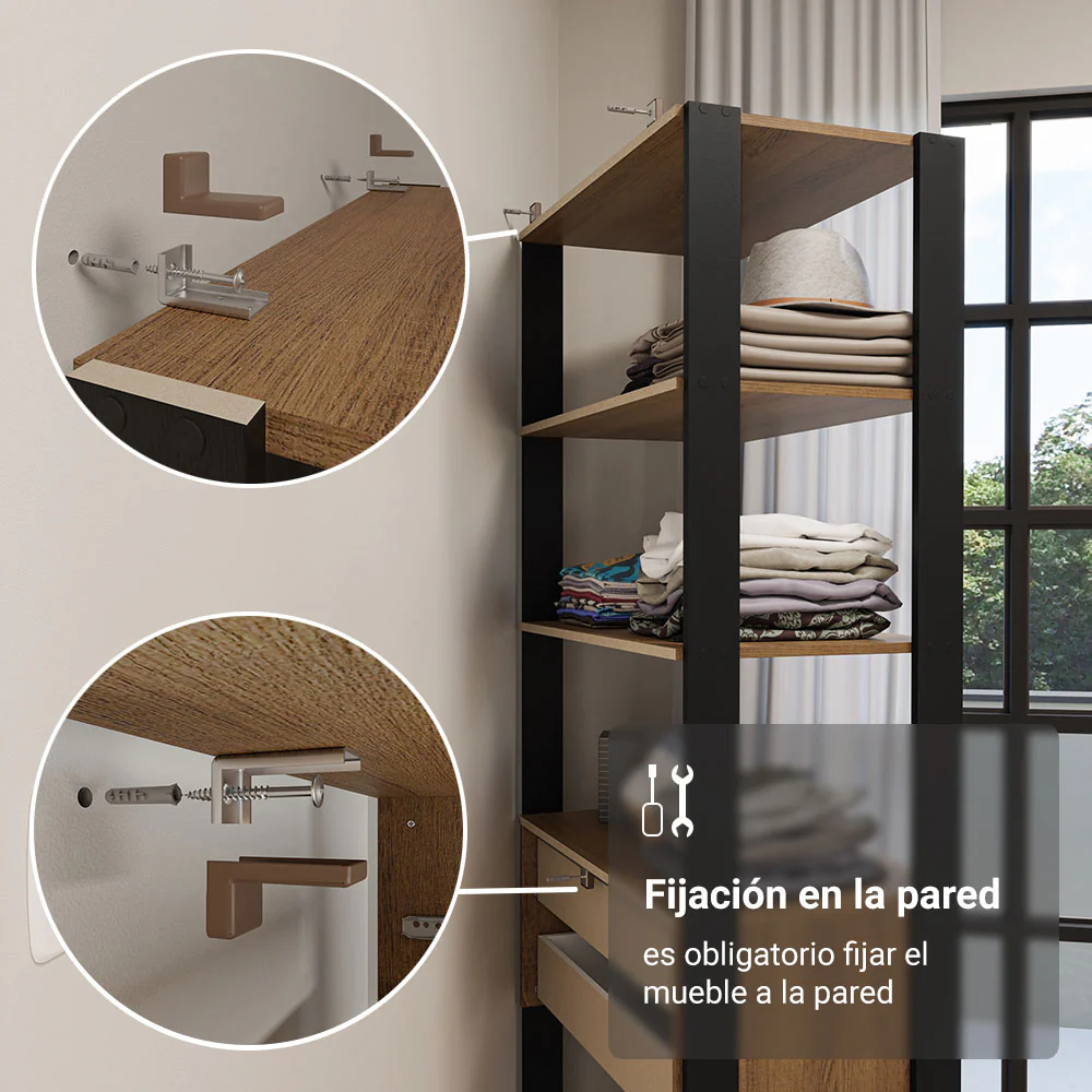 Placard Modulado 2 Cajones 4 Niveles 70cm Marrón/Negro Valencia - Image 5