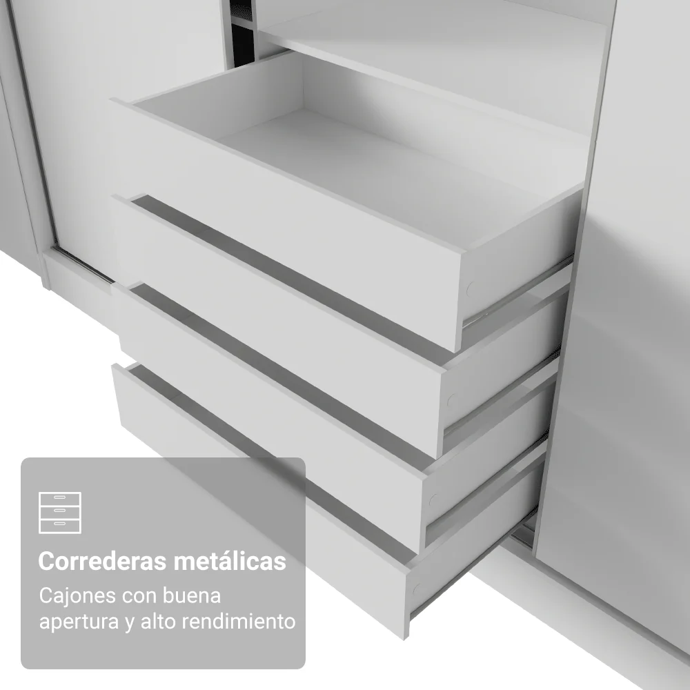 Placard Modulado Neo + Placard Royale Matrimonial 3 Puertas Corredizas con Espejo Blanco - Image 5