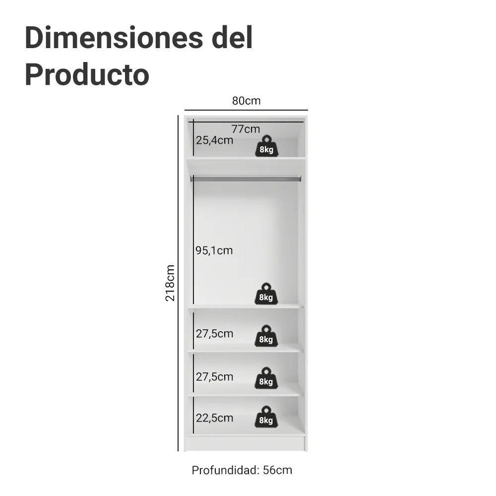 Placard Modular con 2 Puertas, 4 Estantes y 1 Barra para Colgar, Blanco Neo - Image 2