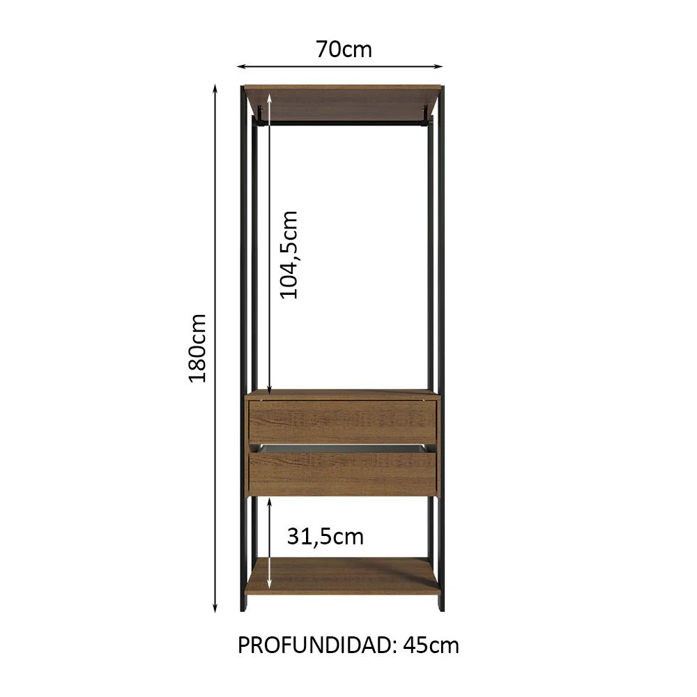 Placard Modular Valencia 2 Cajones 70cm Marrón/Negro - Image 2