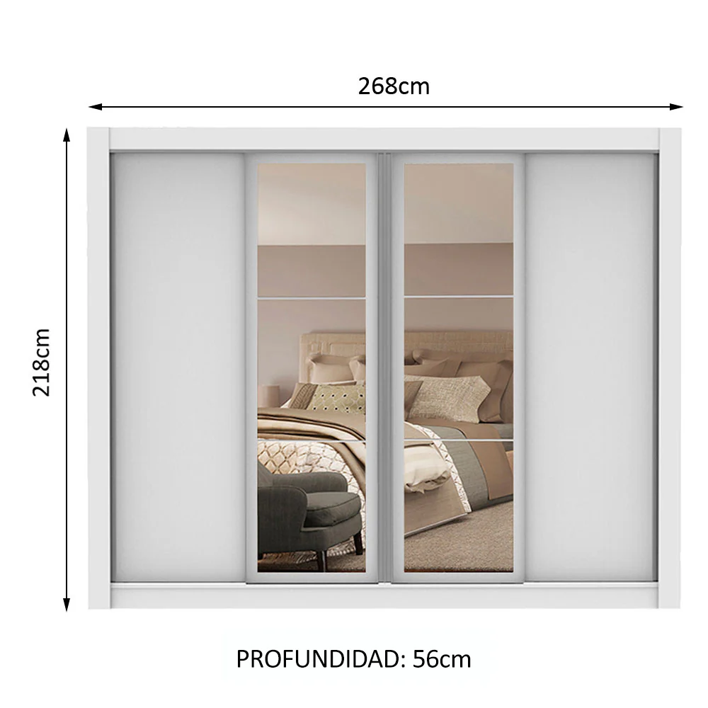 Placard Ropero Matrimonial Madesa Alabama 4 Puertas Corredizas con Espejos Blanco - Image 2