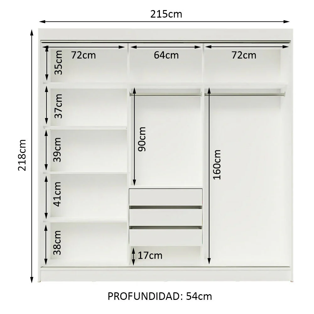 Placard Ropero Matrimonial Madesa Austin 4 Puertas Corredizas 3 Cajones Blanco - Image 3