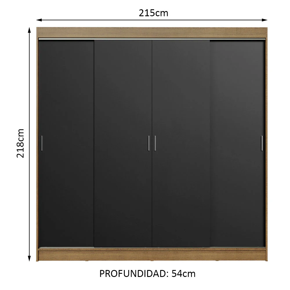 Placard Ropero Matrimonial Madesa Austin 4 Puertas Corredizas 3 Cajones Marrón/Negro - Image 2