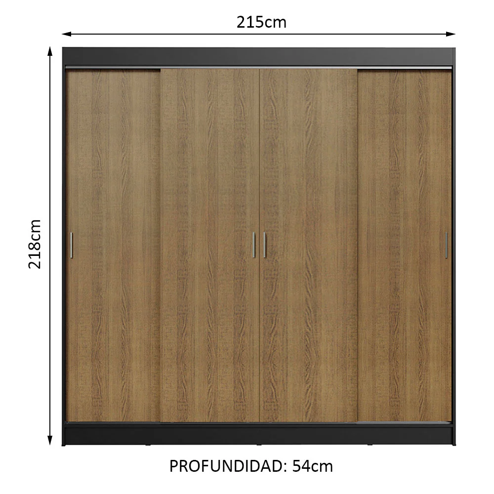 Placard Ropero Matrimonial Madesa Austin 4 Puertas Corredizas 3 Cajones Negro/Marrón - Image 2