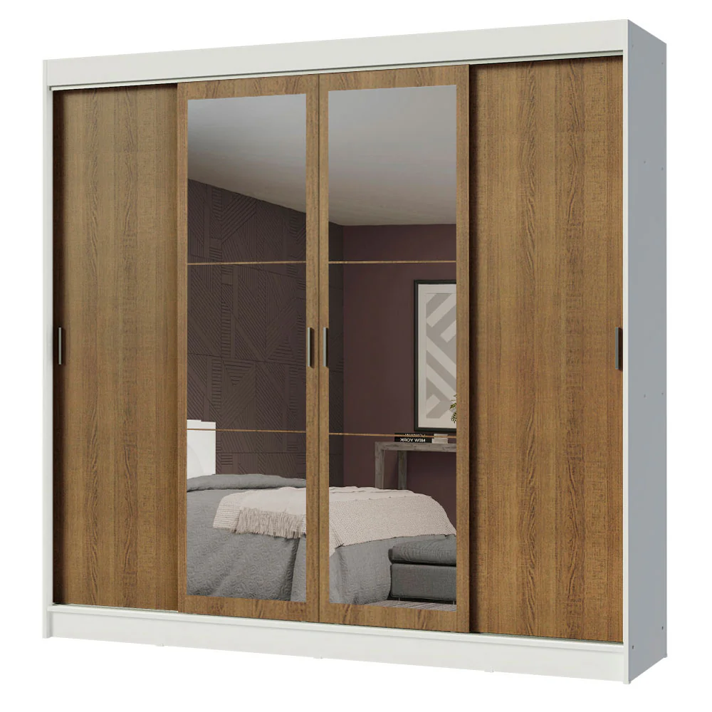 Placard Ropero Matrimonial Madesa Austin 4 Puertas Corredizas con Espejos 3 Cajones Blanco/Marrón - Image 3