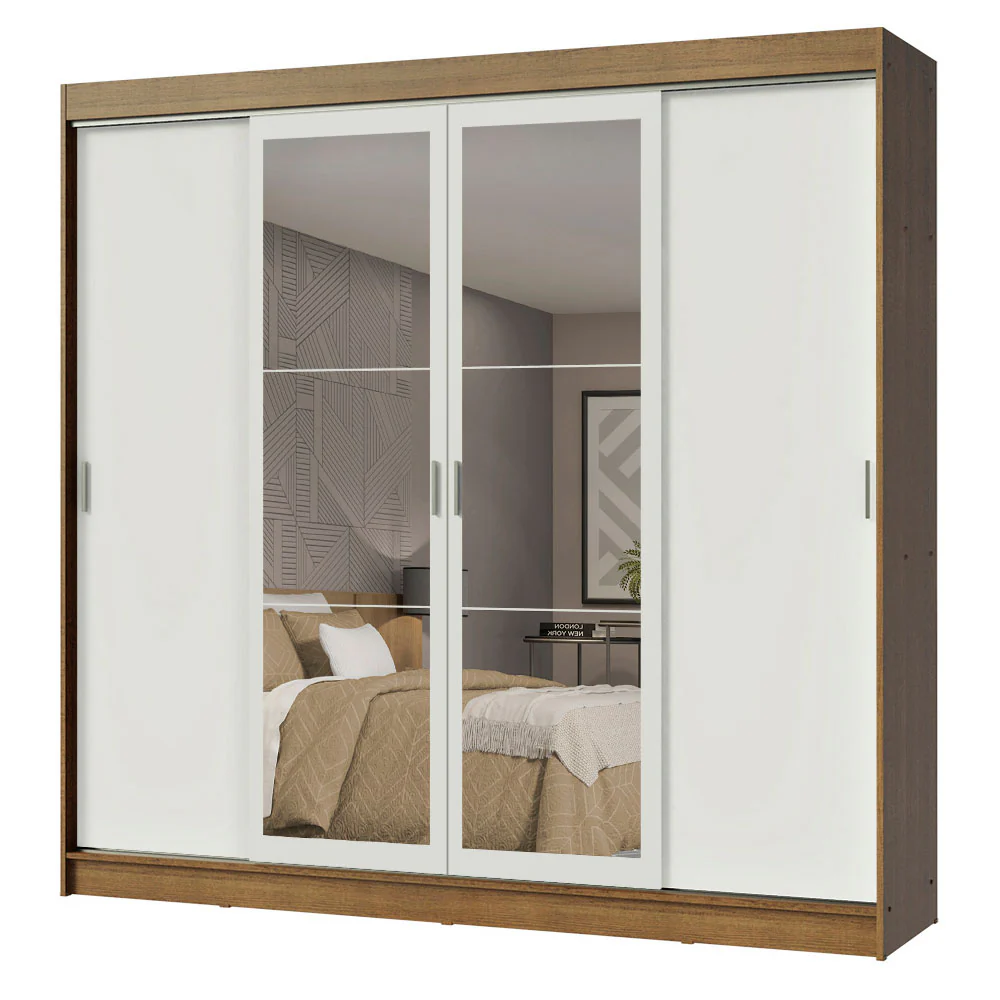 Placard Ropero Matrimonial Madesa Austin 4 Puertas Corredizas con Espejos 3 Cajones Marrón/Blanco - Image 3
