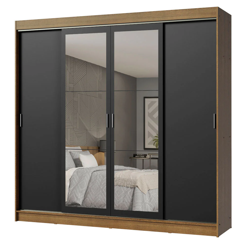 Placard Ropero Matrimonial Madesa Austin 4 Puertas Corredizas con Espejos 3 Cajones Marrón/Negro - Image 3