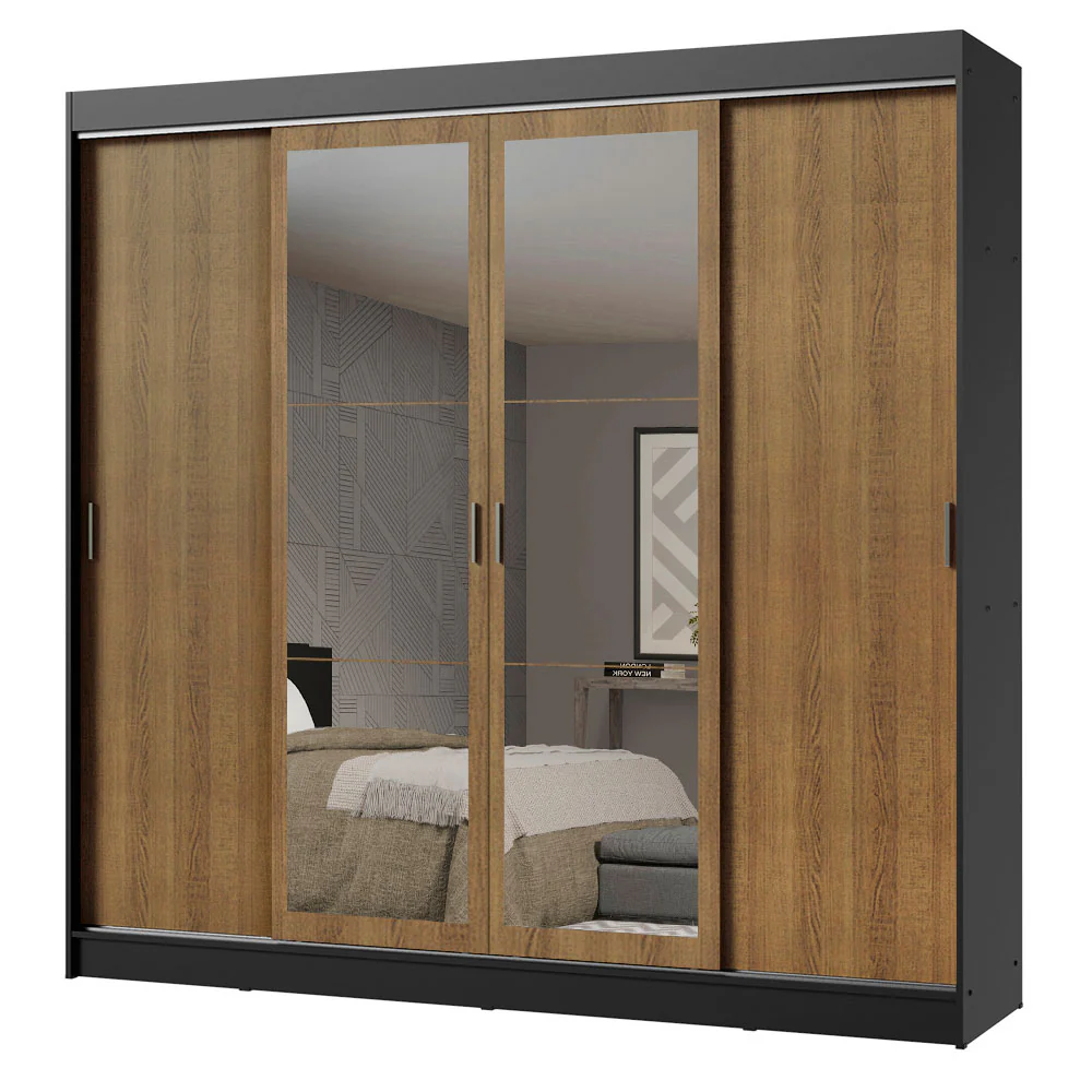 Placard Ropero Matrimonial Madesa Austin 4 Puertas Corredizas con Espejos 3 Cajones Negro/Marrón - Image 3