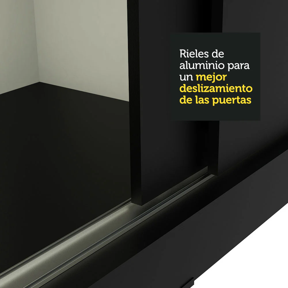 Placard Ropero Matrimonial Madesa Istambul 3 Puertas Corredizas con Espejo 3 Cajones Negro - Image 9