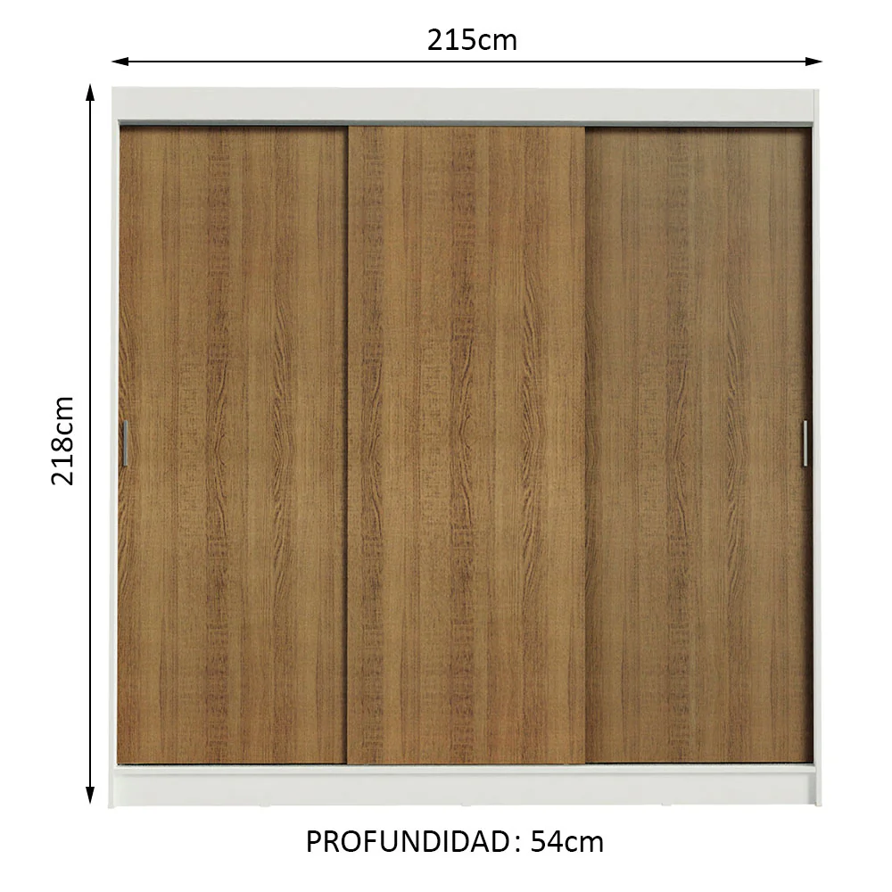 Placard Ropero Matrimonial Madesa Kansas 3 Puertas Corredizas 3 Cajones Blanco/Marrón - Image 2