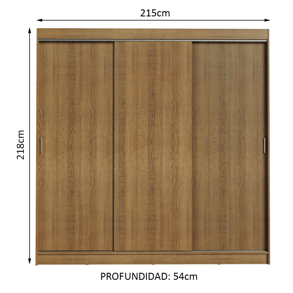 Placard Ropero Matrimonial Madesa Kansas 3 Puertas Corredizas 3 Cajones Marrón - Image 2