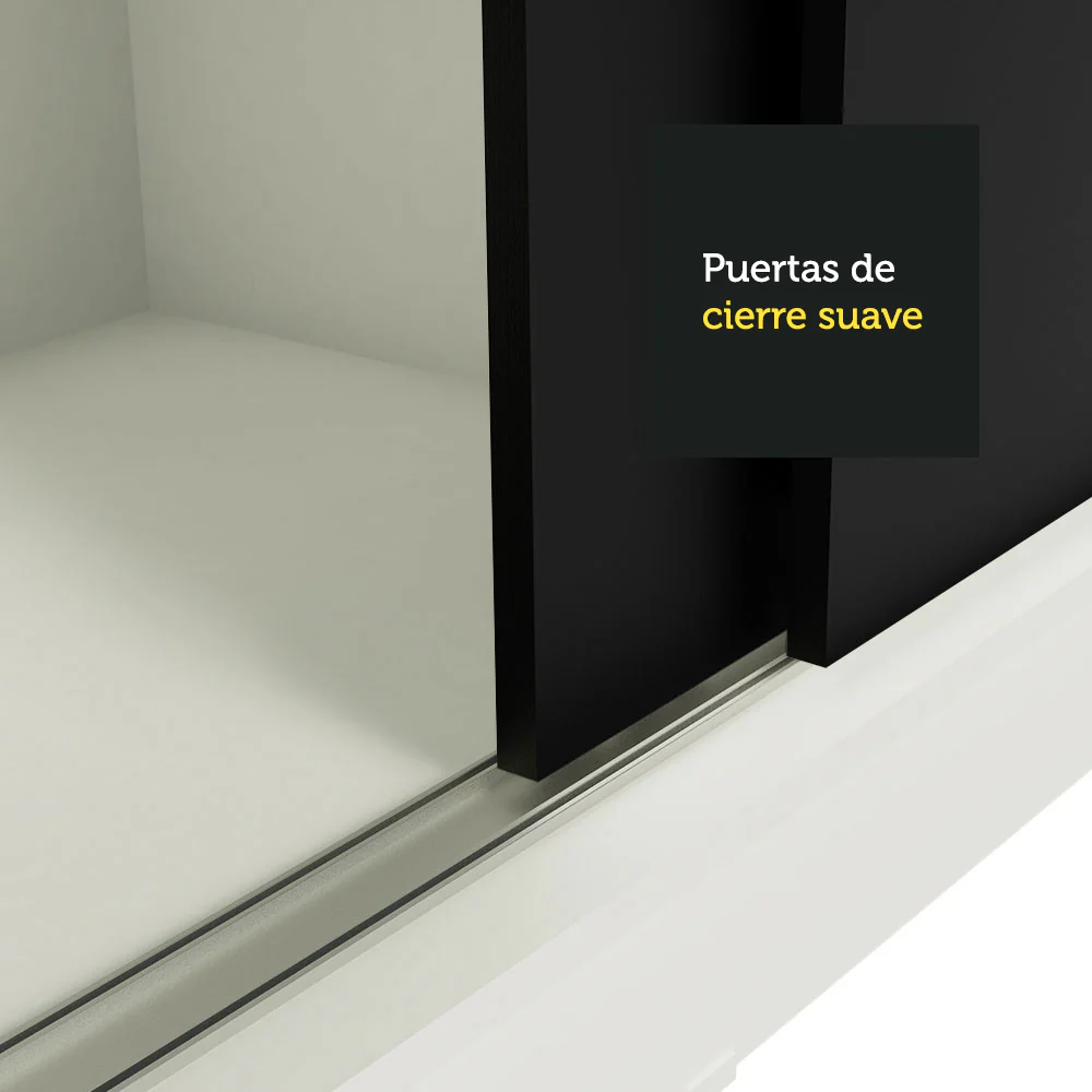 Placard Ropero Matrimonial Madesa Kansas 3 Puertas Corredizas con Espejo 3 Cajones Blanco/Negro - Image 8