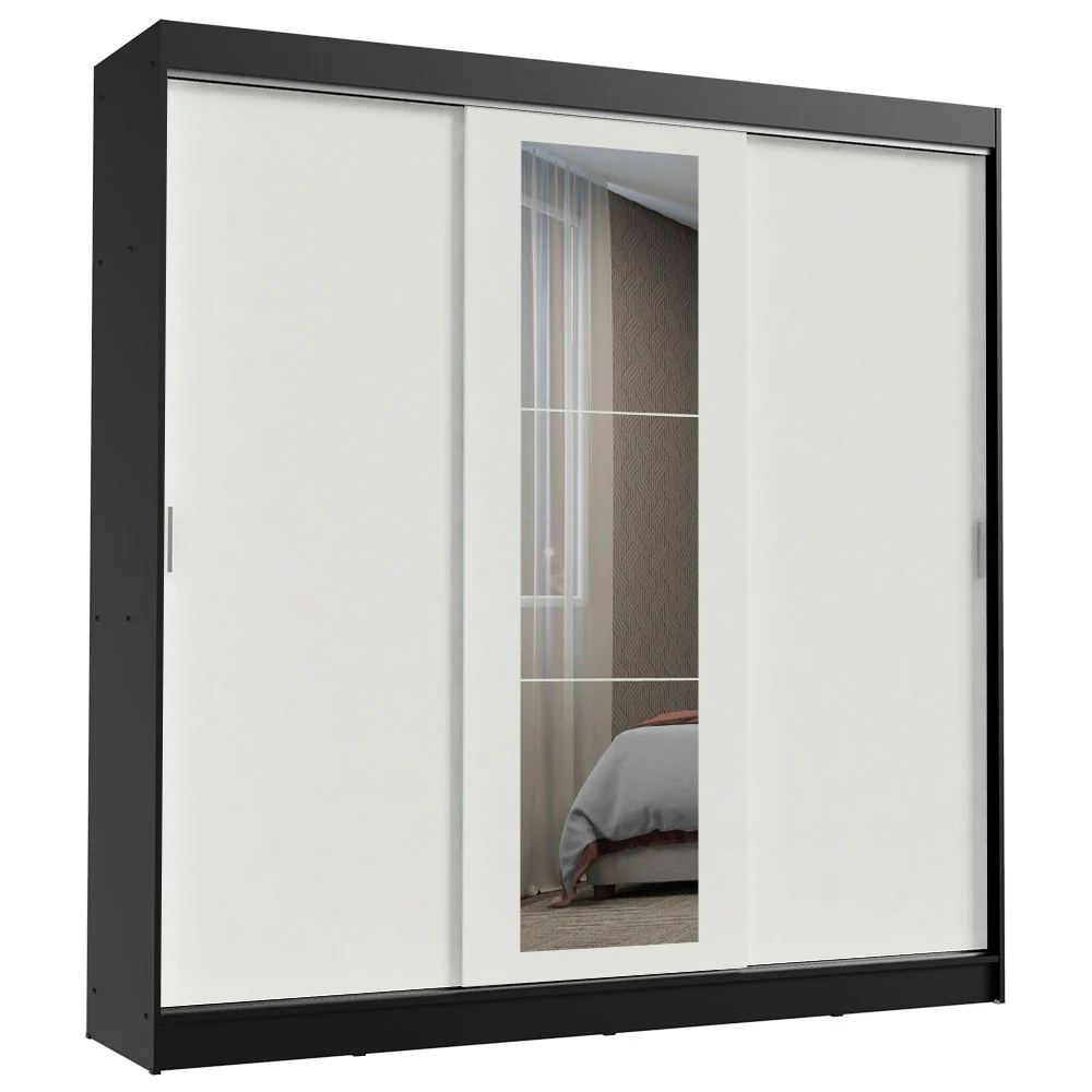 Placard Ropero Matrimonial Madesa Kansas 3 Puertas Corredizas con Espejo 3 Cajones Negro/Blanco - Image 3