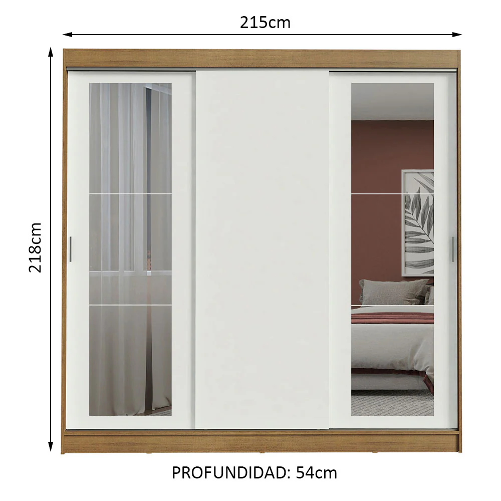 Placard Ropero Matrimonial Madesa Kansas 3 Puertas Corredizas con Espejos 3 Cajones Marrón/Blanco - Image 2