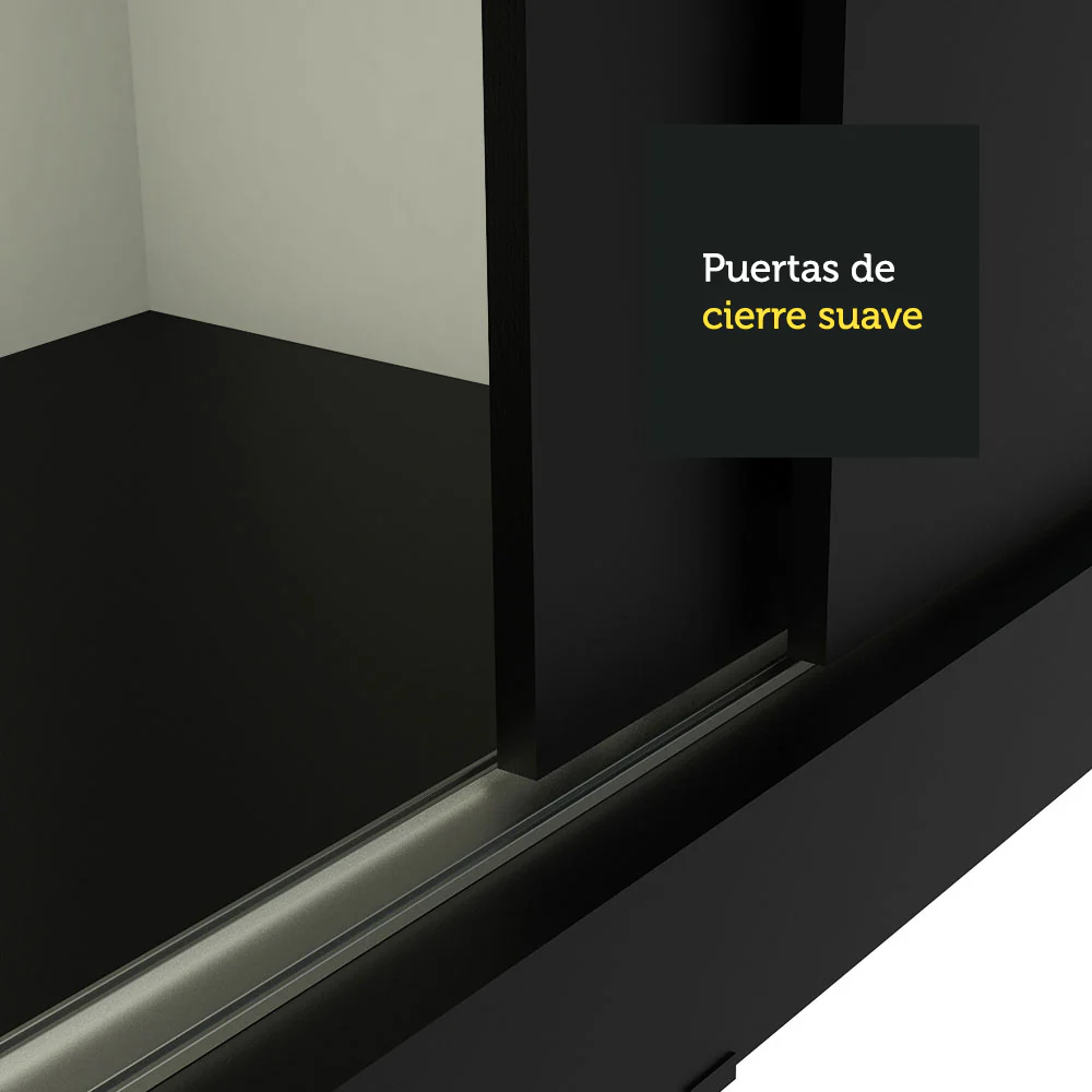 Placard Ropero Matrimonial Madesa Kansas 3 Puertas Corredizas de Espejo 3 Cajones Negro - Image 8
