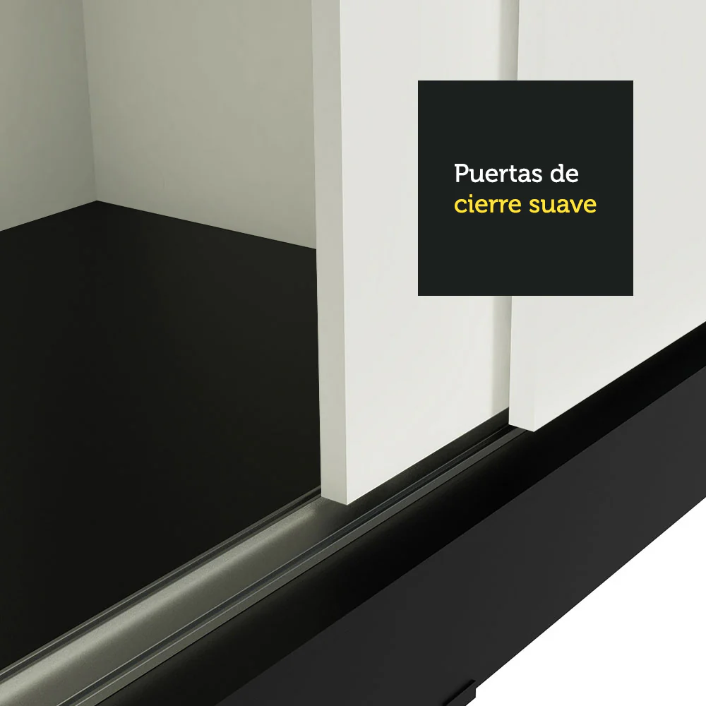 Placard Ropero Matrimonial Madesa Kansas 3 Puertas Corredizas de Espejo 3 Cajones Negro/Blanco - Image 8