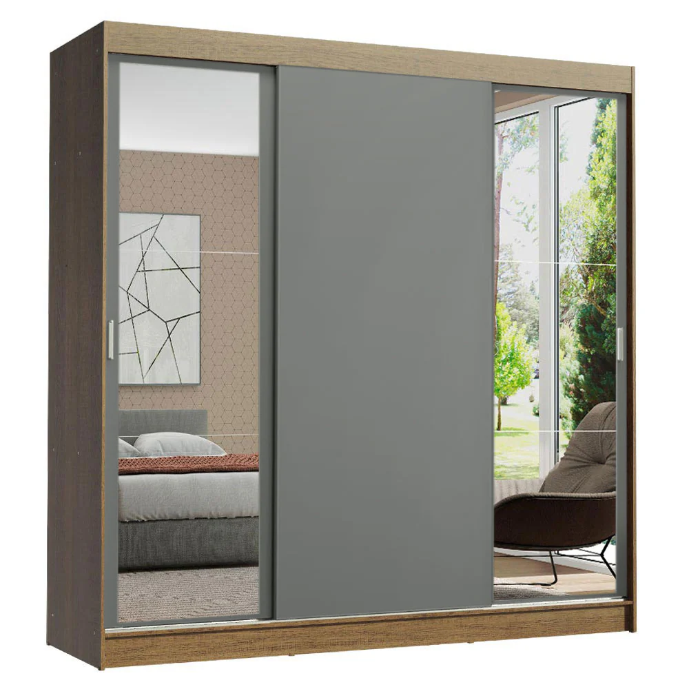 Placard Ropero Matrimonial Madesa Reno 3 Puertas Corredizas con Espejos Marrón/Gris - Image 3