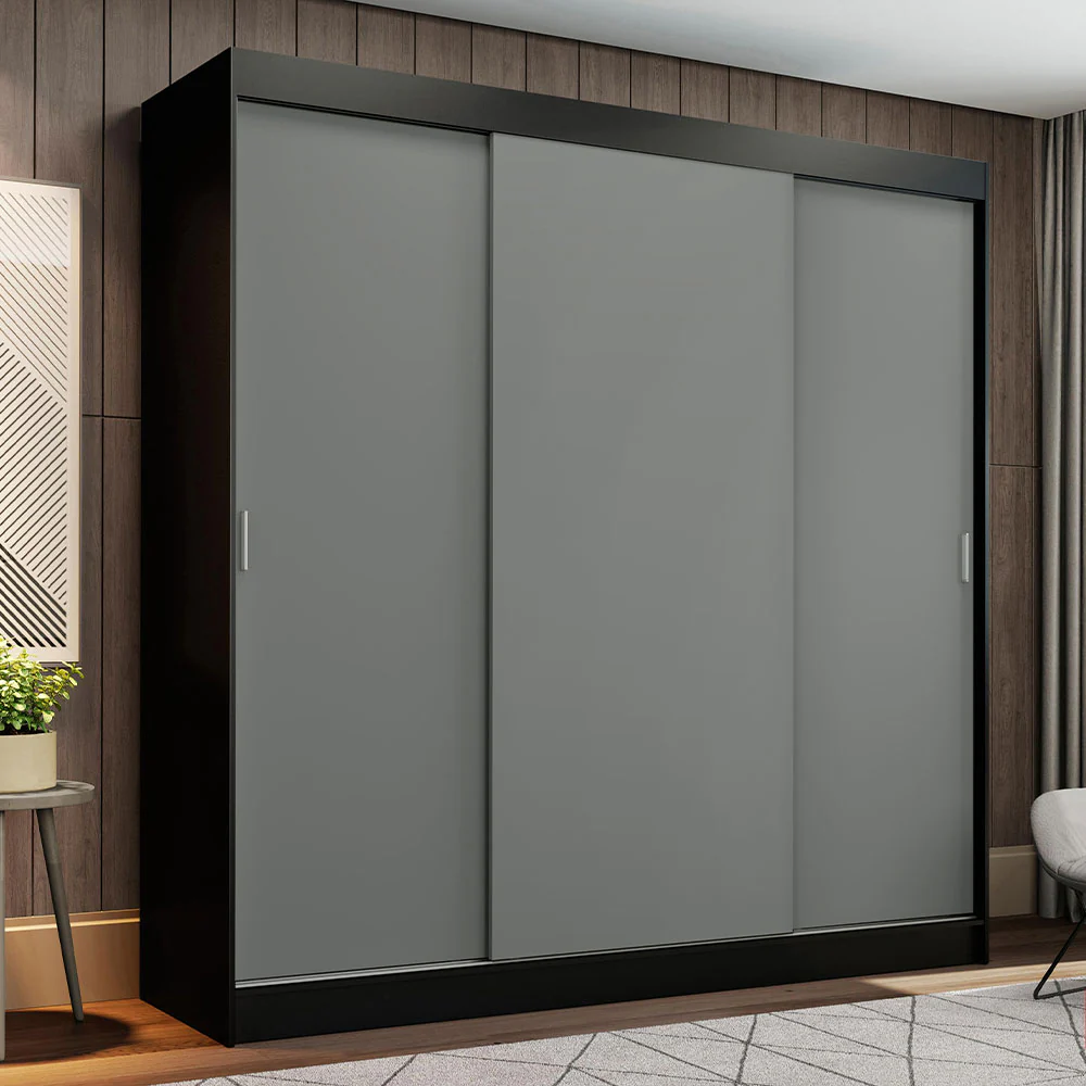 Placard Ropero Matrimonial Madesa Reno 3 Puertas Corredizas Negro/Gris