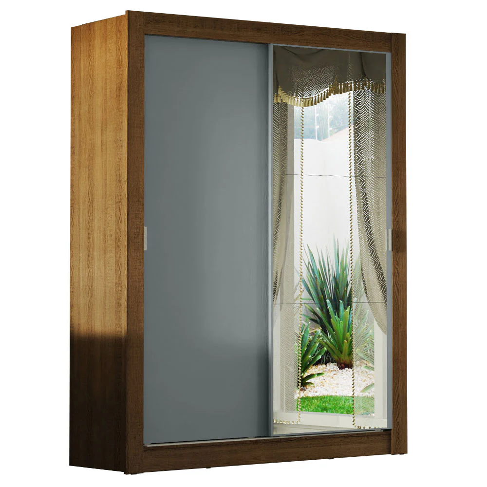 Placard Ropero Solteiro Madesa Denver 2 Puertas Corredizas con Espejo Marrón/Gris - Image 3