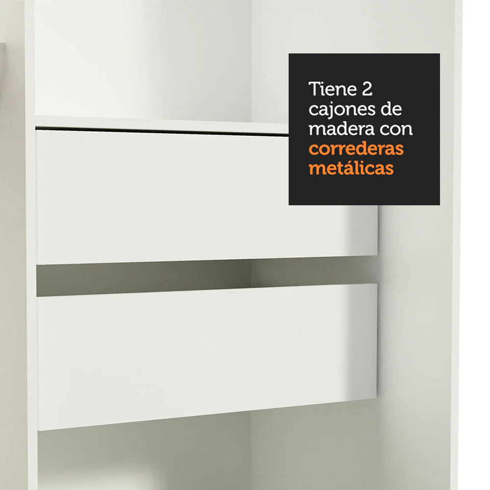 Placard Ropero Solteiro Madesa Tokio 2 Puertas Corredizas con Espejo 2 Cajones Blanco/Marrón - Image 9
