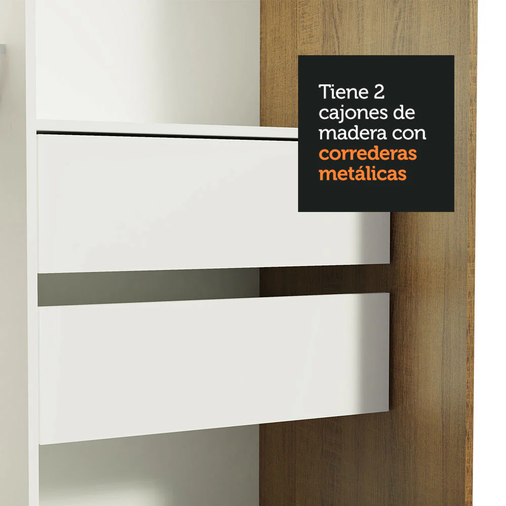 Placard Ropero Solteiro Madesa Tokio 2 Puertas Corredizas de Espejo 2 Cajones Marrón/Blanco - Image 9