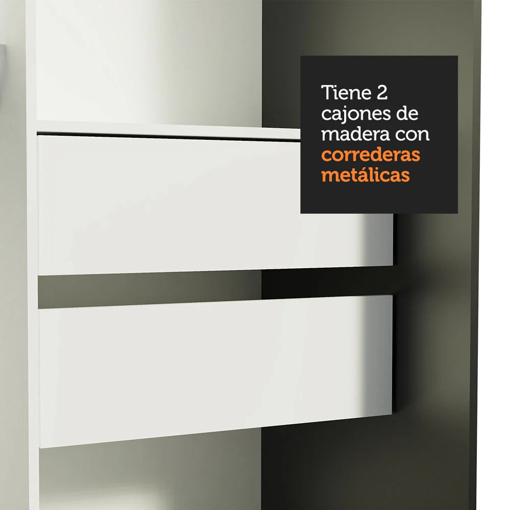 Placard Ropero Solteiro Madesa Tokio 2 Puertas Corredizas de Espejo 2 Cajones Negro/Marrón - Image 9