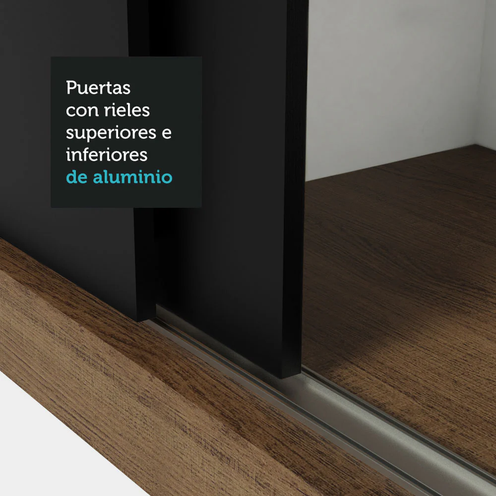 Placard Soltero 2 Puertas Corredizas 2 Cajones Marrón/Negro Vivare - Image 9