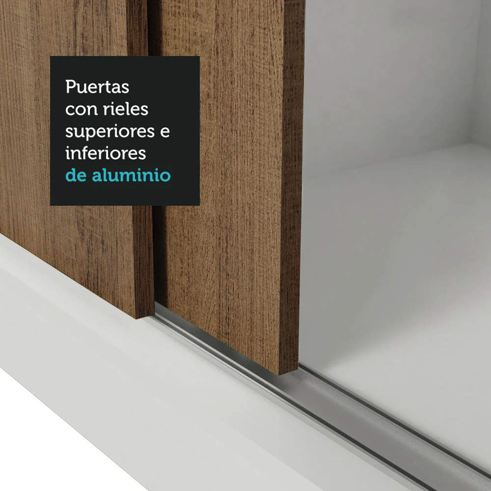 Placard Soltero 2 Puertas Corredizas 4 Cajones Blanco/Marrón Vivare Plus - Image 9