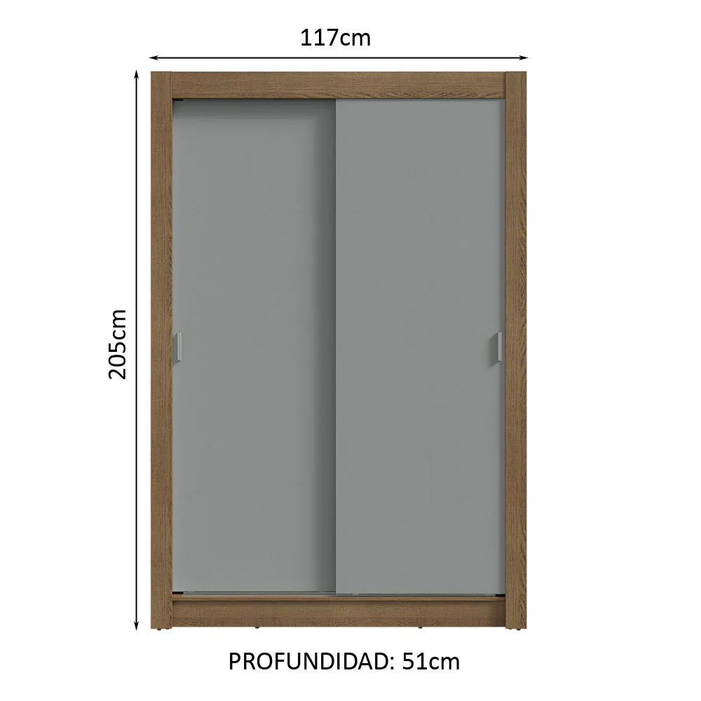Placard Soltero 2 Puertas Corredizas 4 Cajones Marrón/Gris Vivare Plus - Image 2